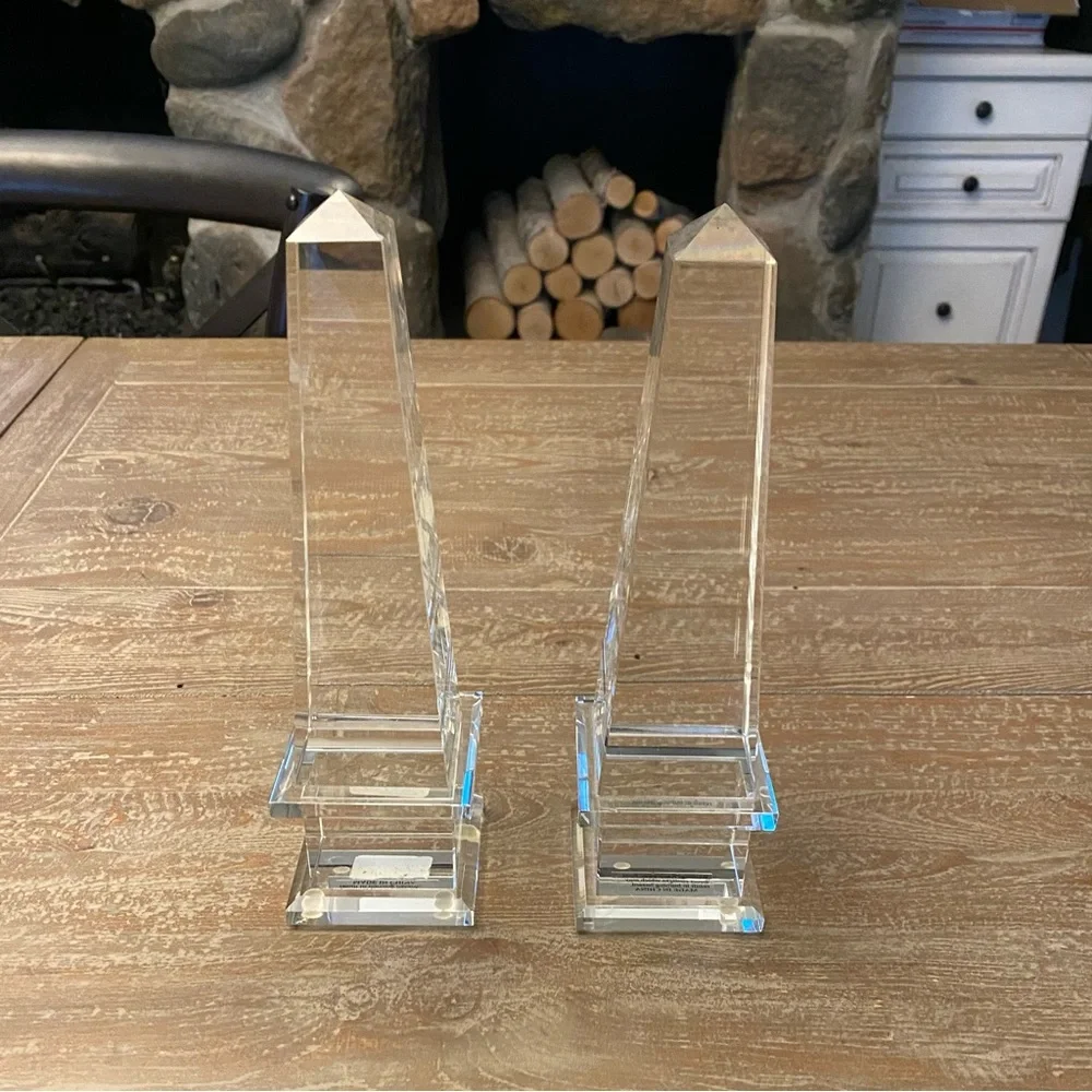 RESTORATION HARDWARE Crystal Clear Glass Obelisk A Pair